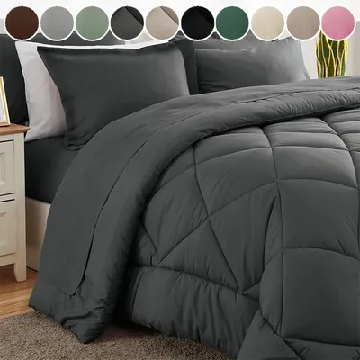 Beige Grey Brushed Cotton Comforter Set 2/3PCS 229x229cm US Twin King Size Four Seasons Thin Quilt with Antibacterial Pillowcase