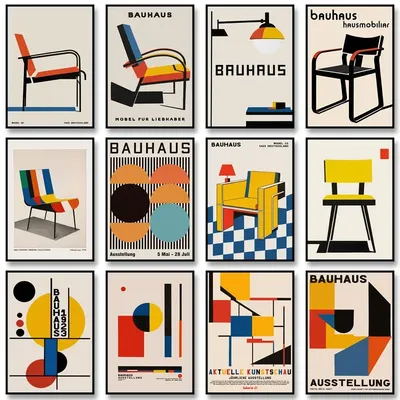 Abstract Art Bauhaus Exhibition Posters Minimalist Art Canvas Painting Print Retro Geometric Wall Art Picture for Home Decor
