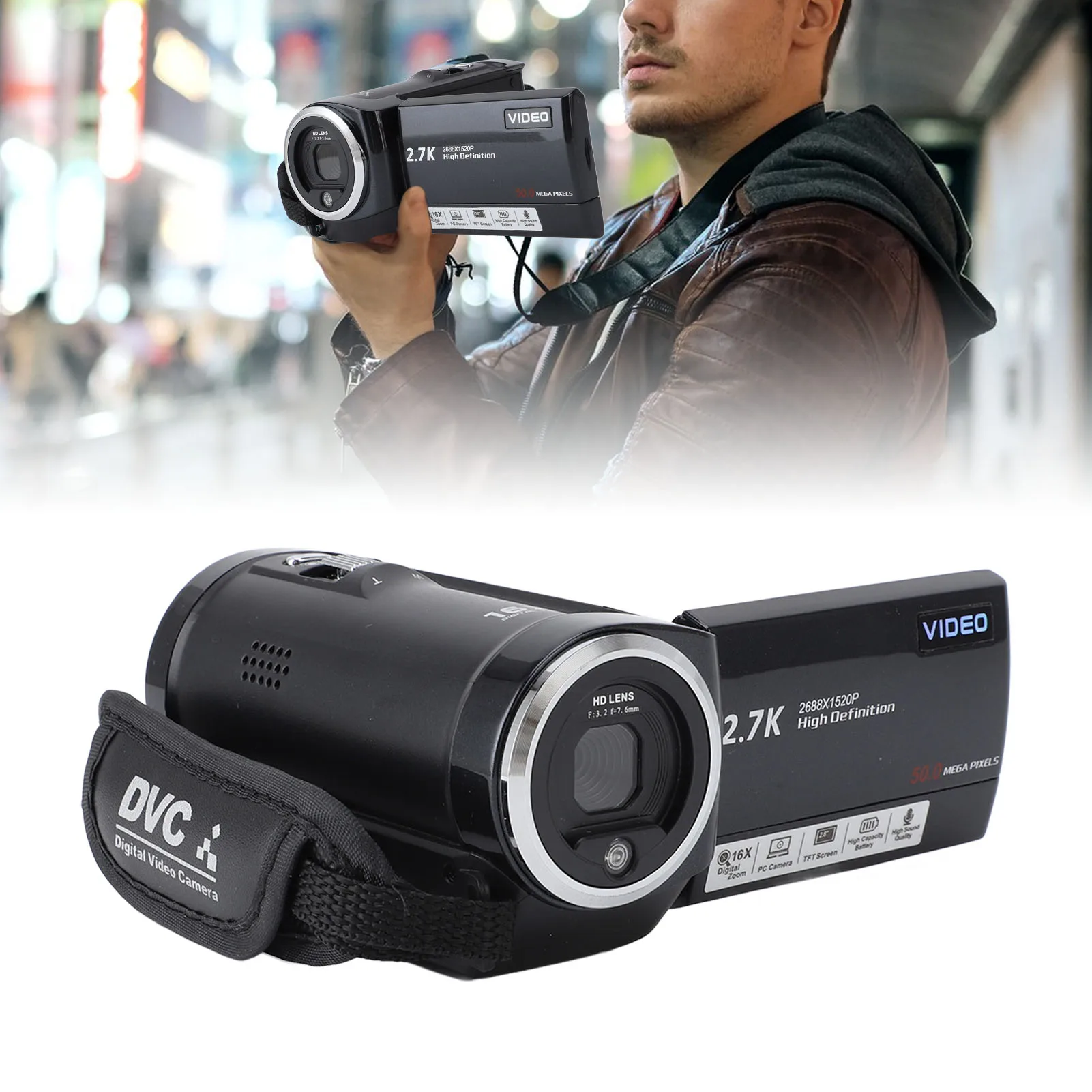 2,7 k Camcorder 2,7 k Camcorder profession elle 2,8 Zoll Bildschirm HD 50mp 16x Digital Zoom Vlogging Kamera für Outdoor-Reise aufnahmen Image