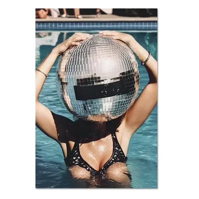 Vintage Style Disco Ball Poster Sexy Woman Disco Ball Fashion Canvas Prints Pictures Wall Art Canvas Painting Home Bedroom Decor
