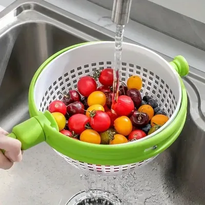 1 Pcs New Vegetable Fruit Cleaning Rotating Drainage Basket Dehydration Water Throwing Household Kitchen Portable Drain Baskets