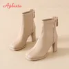 Aphixta Bazk Zipper Dezember Frauen Stiefeletten 8cm High Heels Sexy Stretch Stiefel Elegante Nähen Kurze Plüsch Warme Winter Frau schuhe