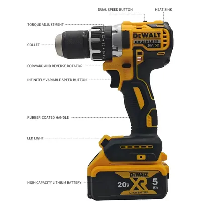 DEWALT DCD796 13mm Brushless Electric Drill Portable Screwdriver Impact Drill Rechargeable Lithium 20V Battery Power Tool