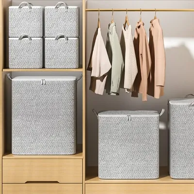 Large-Capacity Clothes Storage Bag Closet Organizers With Handle Quilt Storage Basket with Lids Zipper Dust-proof