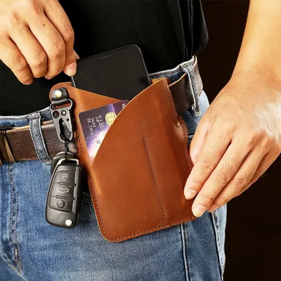 Tactical Genuine Leather Mobile Phone Waist Bag Cellphone Loop Holster Belt Waist Bag Wallet Running Pouch Travel Camping Bags