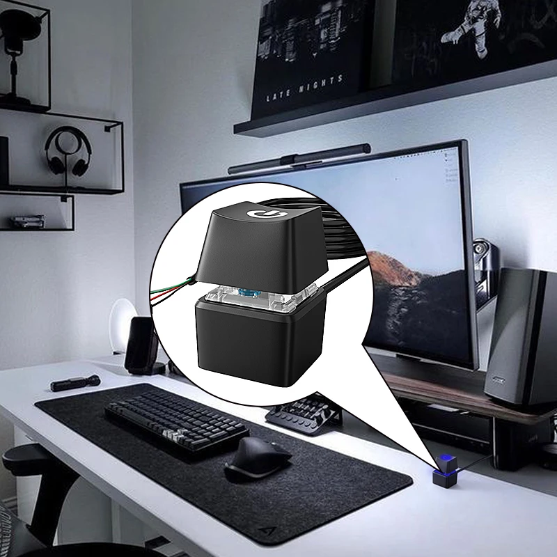 Blaues LED-PC-Desktop-Netzschalter, 18 m Verlängerungskabel, externes Motherboard-Startknopf für Home-Office-Computer Image