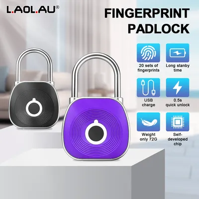 Fingerprint Smart Padlock Biometric Intelligent Cabinet Lock Keyless Waterproof Digital Door Lock USB Rechargeable Luggage Lock