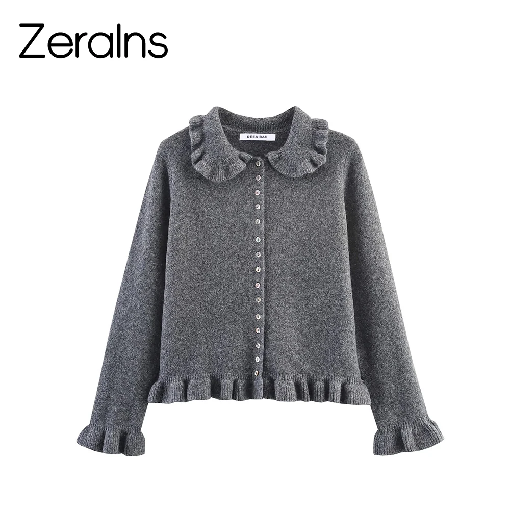 ZERAINS 2025 Herbst Neue frauen Casual Vielseitige Kleine Lose Puppe Hals Holz Ohr Pullover Strickjacke Image