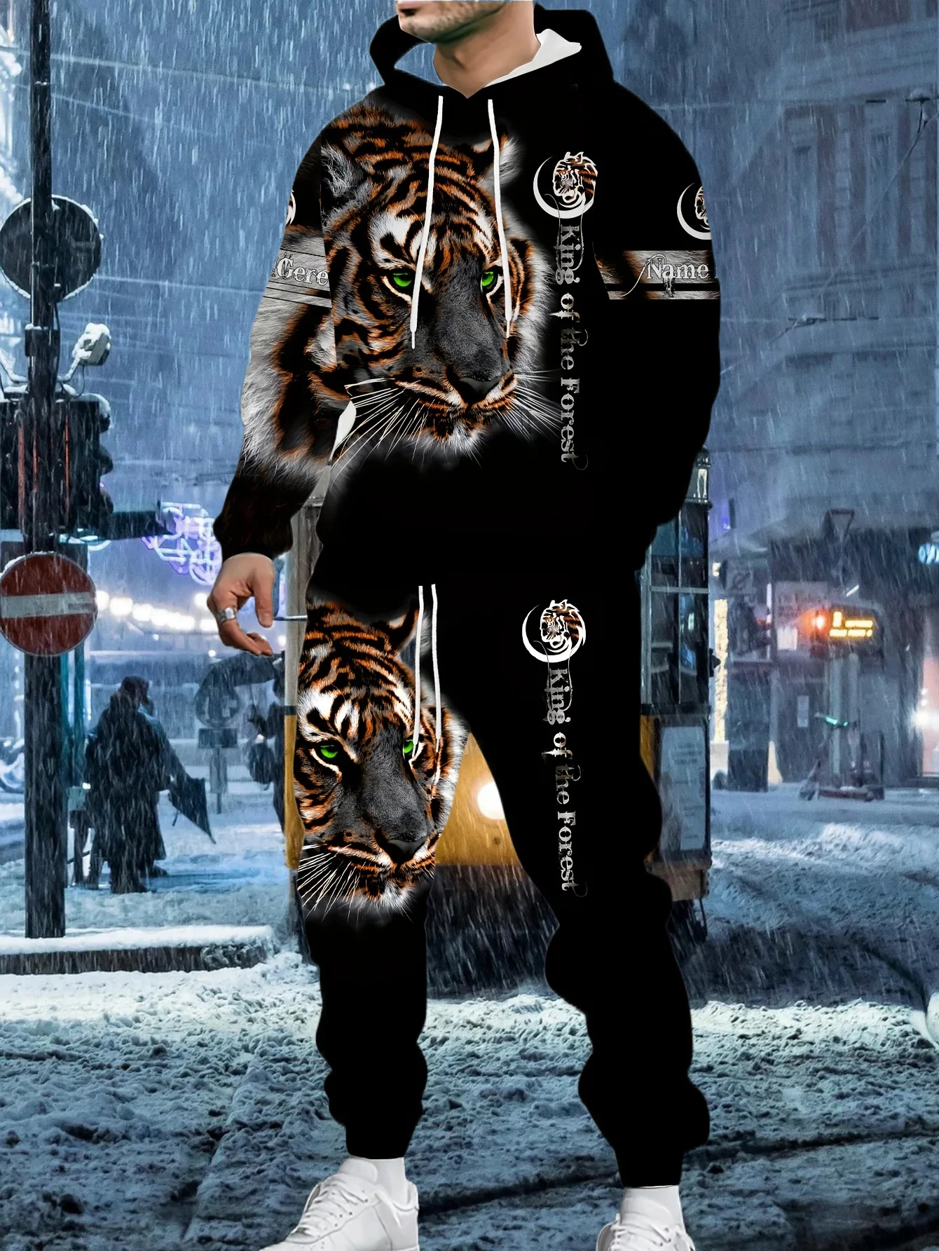 Tuta da uomo Animal 3D Tiger stampato Felpa con cappuccio + Pantaloni Completo 2 pezzi Abbigliamento sportivo Tuta da uomo Set Abbigliamento da uomo Abiti firmati da uomo