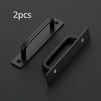 2pcs Barn Door Handles, Sliding Door Handle, Door Pull Handle,Black Cabinet Handles, Aluminum Alloy Pulls with Plate