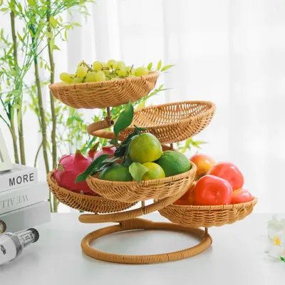 Rattan Fruit Basket Woven Food Snack Storage Hanging Basket Handwoven Fruit Bowl for Vegetables Eggs