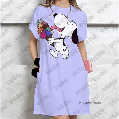 2025 New Cartoon Snoopy Printed Summer Sexy Dresses For Women Short Sleeve T-shirt Dress Party Casual Fashion Female Y2K Dress