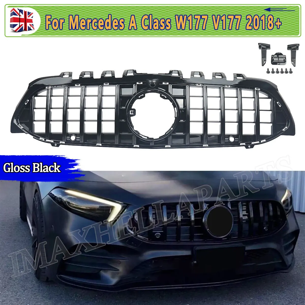 GT Panamericana Frontgrill für Mercedes W177 A-Klasse A180 D A200 A220 D A250 E 2018 2019 2020 2021 glänzend schwarzes Kühlergrill Image