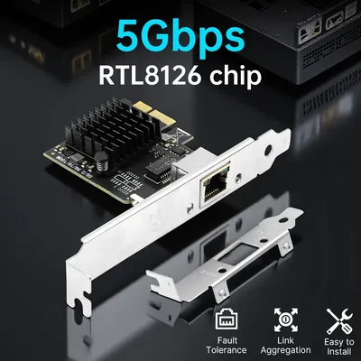 5G RTL8126 Chip PCIe To RJ45 Network Card Gigabit Ethernet Lan Controller Adapter 100/1000/2500/5000M For Desktop PC Win10/11