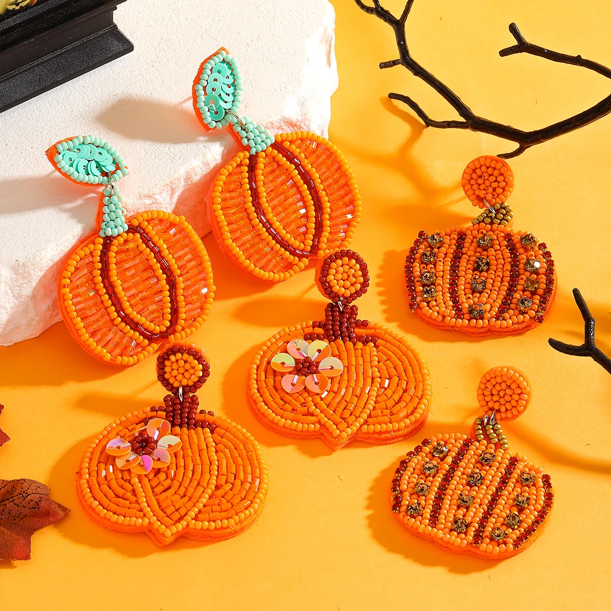 Halloween Kreative Kürbis Tropfen Ohrringe Für Frauen Böhmen Handgemachte Rocailles Schmuck Urlaub Cosplay Schmuck Zubehör Image