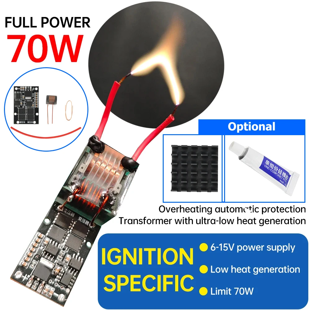 70W Hochspannungs-Lichtbogen-Zündmodul DC 6-15V zu AC 10kV-25kV Transformator Feuerzeug Boost Spark Arc Zündspulenmodul DIY-Kits Image