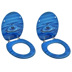 vidaXL Toilettensitze mit Deckel 2 Stk. MDF Blau Wassertropfen-Design Image