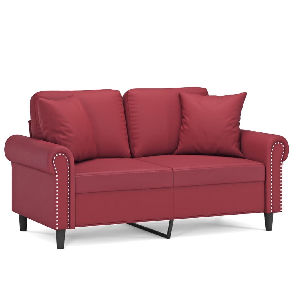 vidaXL 2-Sitzer-Sofa mit Zierkissen Weinrot 120 cm Kunstleder Image