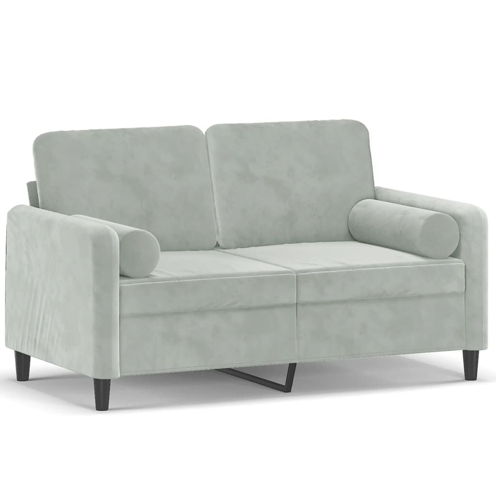 vidaXL 2-Sitzer-Sofa mit Zierkissen Hellgrau 120 cm Samt Image