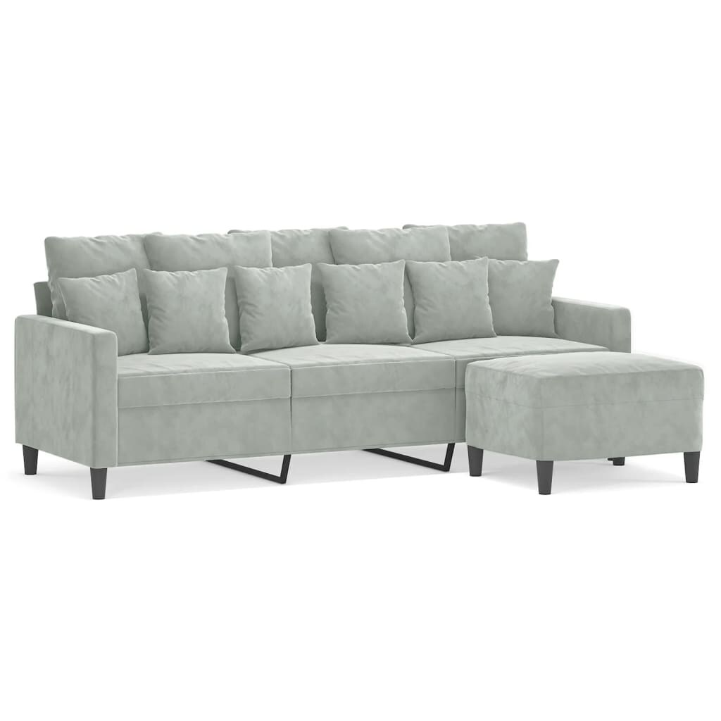 vidaXL 3-Sitzer-Sofa mit Hocker Hellgrau 180 cm Samt Image