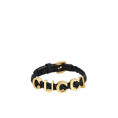 Logo-Lettering Braided Leather Bracelet - Black - Gucci Bracelets