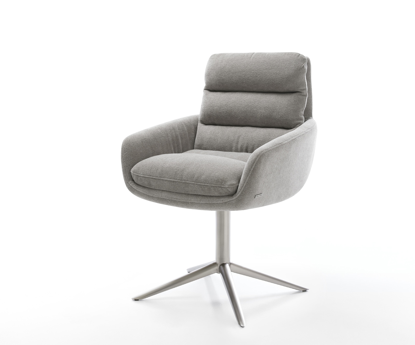 DELIFE Drehstuhl Abelia-Flex mit Armlehnen Strukturstoff Soft Grau Fußkreuz Edelstahl 360° drehbar Wippfunktion, Esszimmerstühle Image