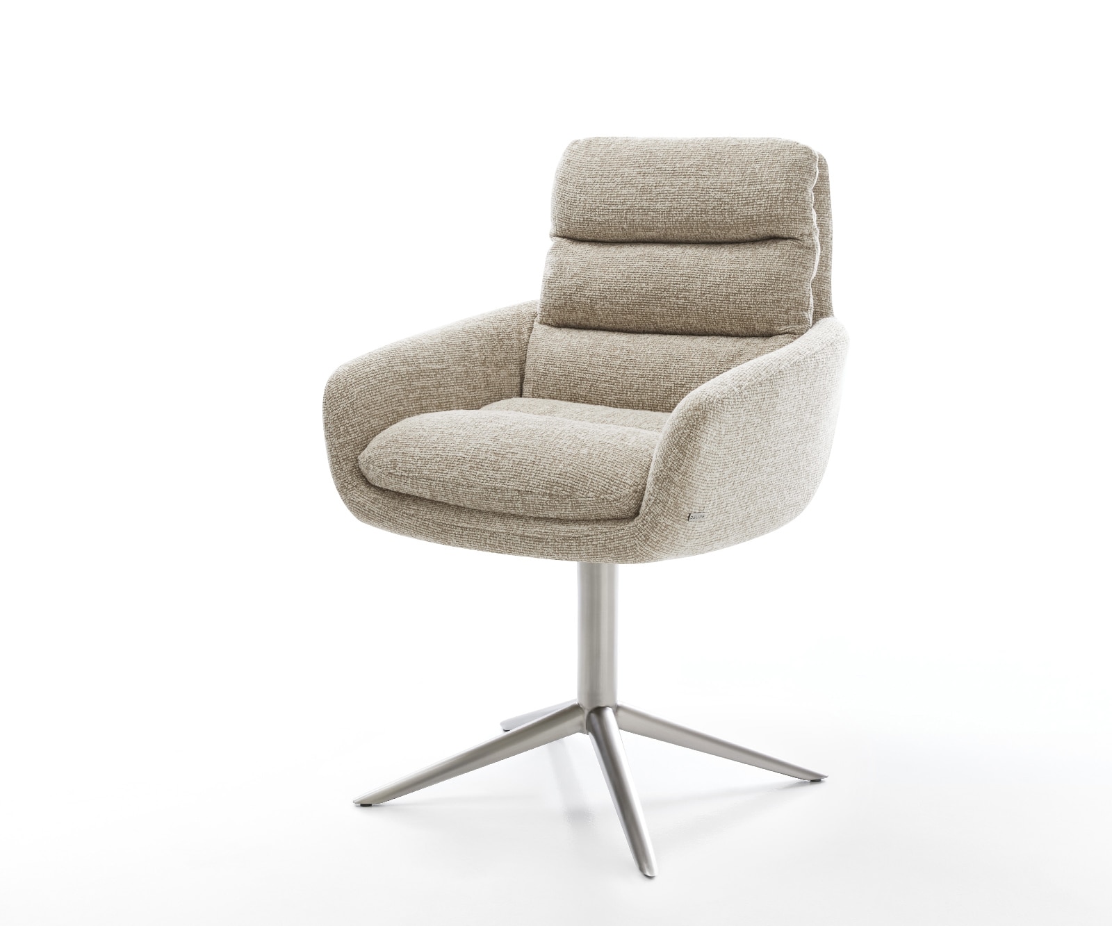 DELIFE Drehstuhl Abelia-Flex mit Armlehnen Webstoff Soft Beige Fußkreuz Edelstahl 360° drehbar Wippfunktion, Esszimmerstühle Image