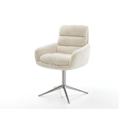 DELIFE Drehstuhl Abelia-Flex mit Armlehnen Plüsch Creme-Weiß Fußkreuz Edelstahl 360° drehbar Wippfunktion, Esszimmerstühle Image