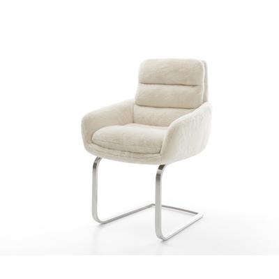 DELIFE Freischwinger Abelia-Flex mit Armlehnen Plüsch Creme-Weiß Freischwinger flach Edelstahl, Esszimmerstühle Image