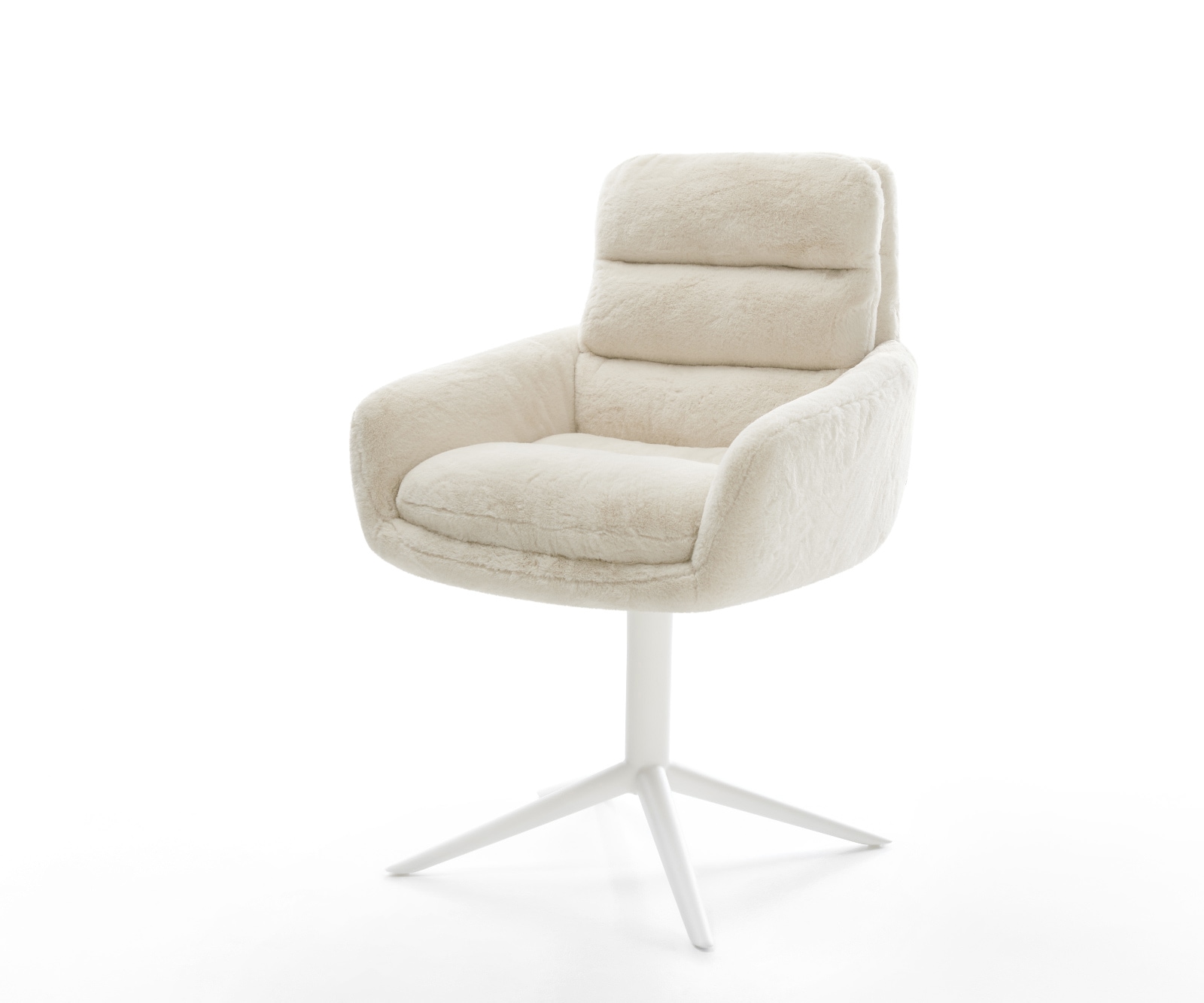DELIFE Drehstuhl Abelia-Flex mit Armlehnen Plüsch Creme-Weiß Fußkreuz Weiß 360° drehbar Wippfunktion, Esszimmerstühle Image