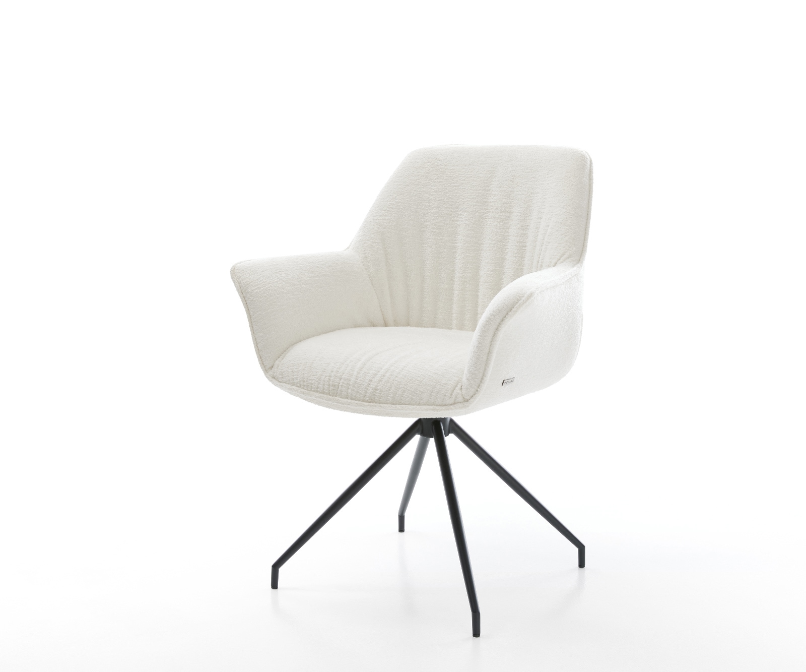 DELIFE Esszimmerstuhl Keila-Flex mit Armlehnen Bouclé Soft Beige Kreuzgestell konisch Schwarz, Esszimmerstühle Image