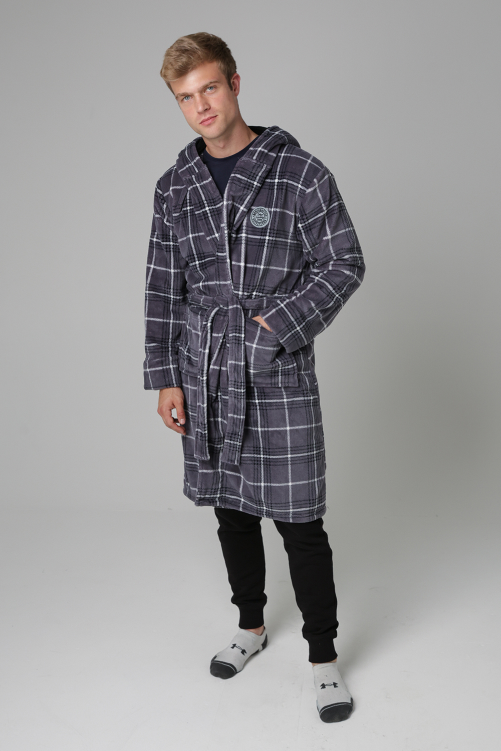 Tokyo Laundry Mens Grey Check Print Dressing Gown - Size Large | Tokyo Laundry Sale | Discount Designer Brands