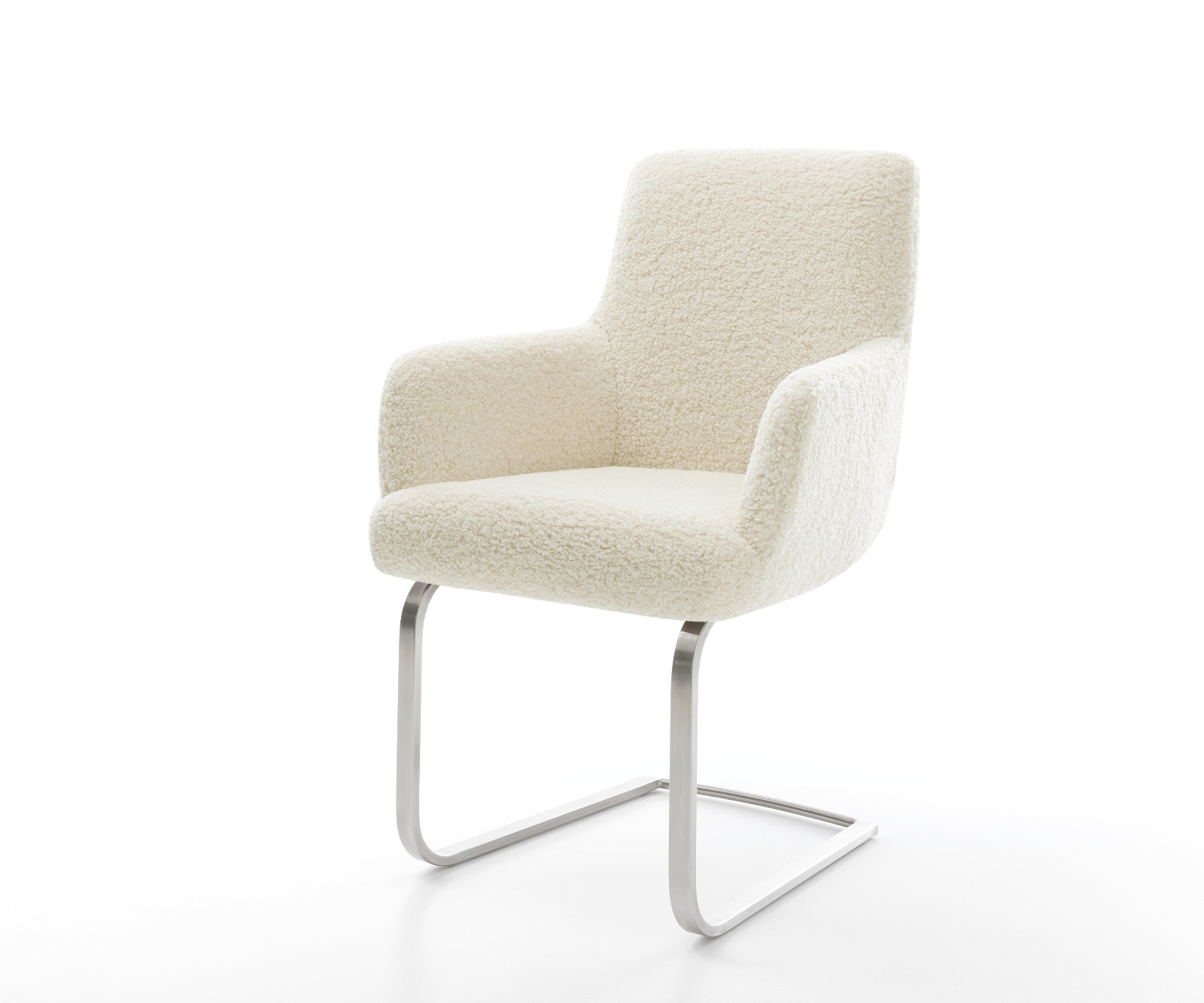 DELIFE Freischwinger Heira-Flex mit Armlehnen Teddystoff Beige Freischwinger flach Edelstahl Taschenfederkern, Esszimmerstühle Image