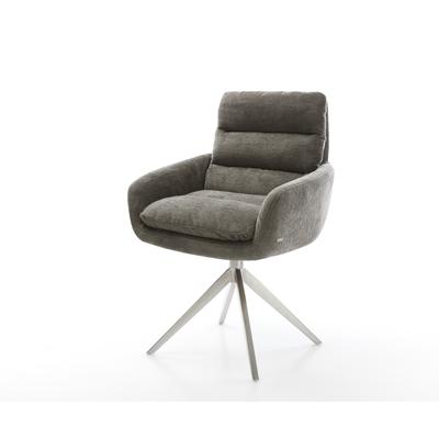 DELIFE Drehstuhl Abelia-Flex mit Armlehnen Bouclé Soft Schlamm Kreuzgestell breit Edelstahl 360° drehbar Wippfunktion, Esszimmerstühle Image