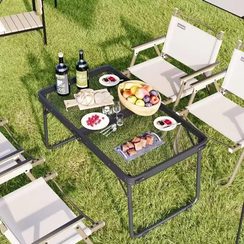 Tragbarer Campingtisch aus Aluminiumlegierung für den Außenbereich, wilder Esstisch, klappbarer Esstisch, Eisengeflecht, tragbarer Camping-Klapptisch Image