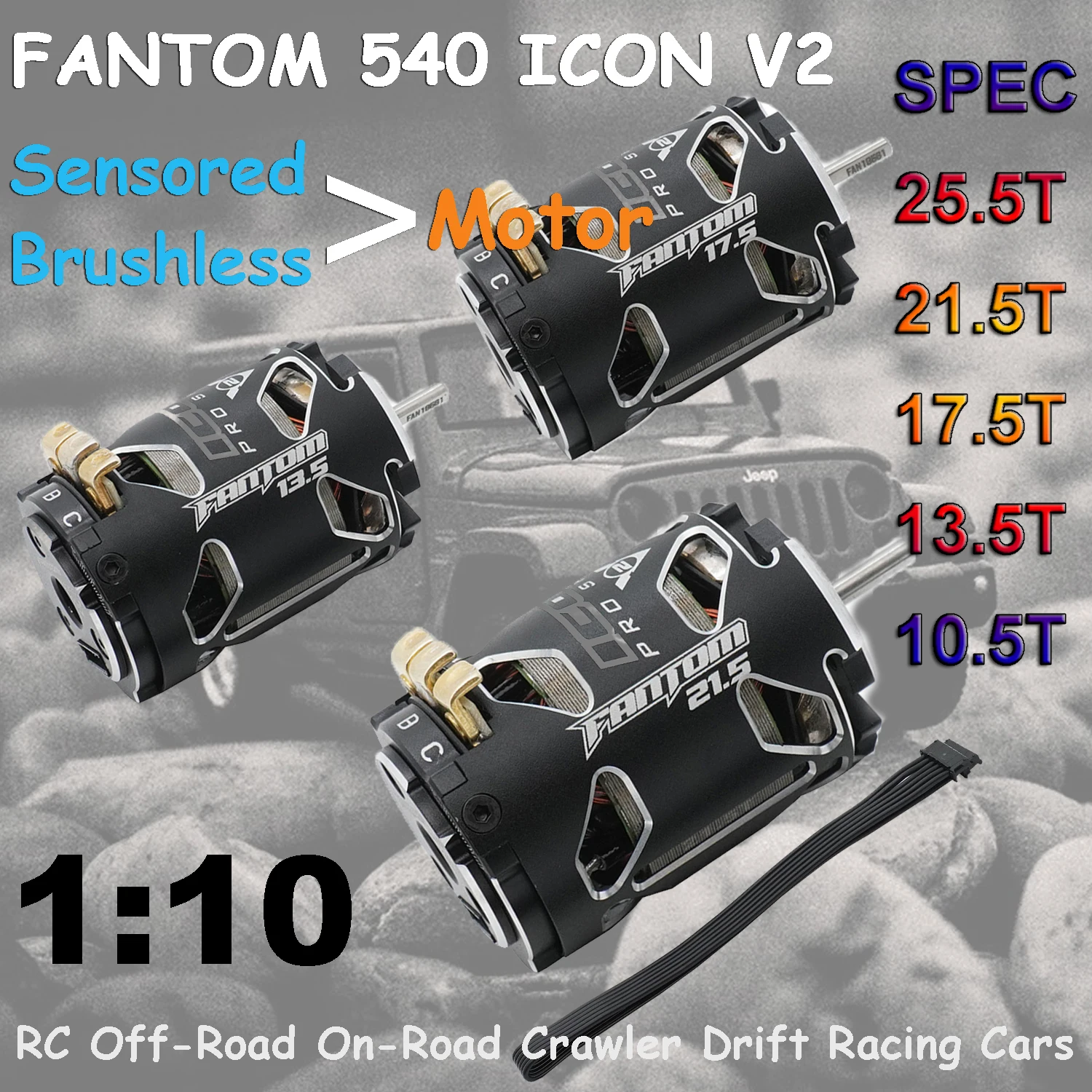 1:10 RC On-Road Off-Road Drift Racing Crawler Auto Teil FANTOM Sensored 540 V2 25,5T 21,5T 17,5T 13,5T 10,5T Bürstenloser Motor SPEC
