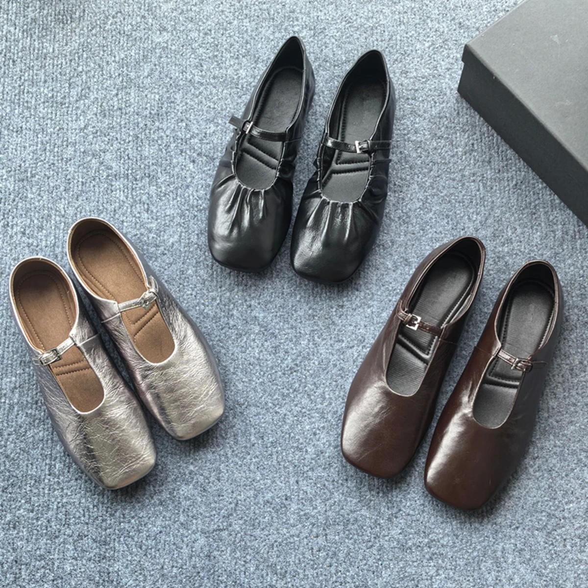 Dave&Di Sommer Französisch Retro Echtes Leder Mary Jane Schuhe Minimalistische Elegante Karree Flache Schuhe Müßiggänger Schuhe Frauen