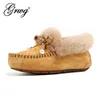 Top Qualität 100% Echt Wolle Echtem Leder Frauen Flache Schuhe Neue Mode Frauen Mokassins Casual Faulenzer Plus Größe Winter schuhe