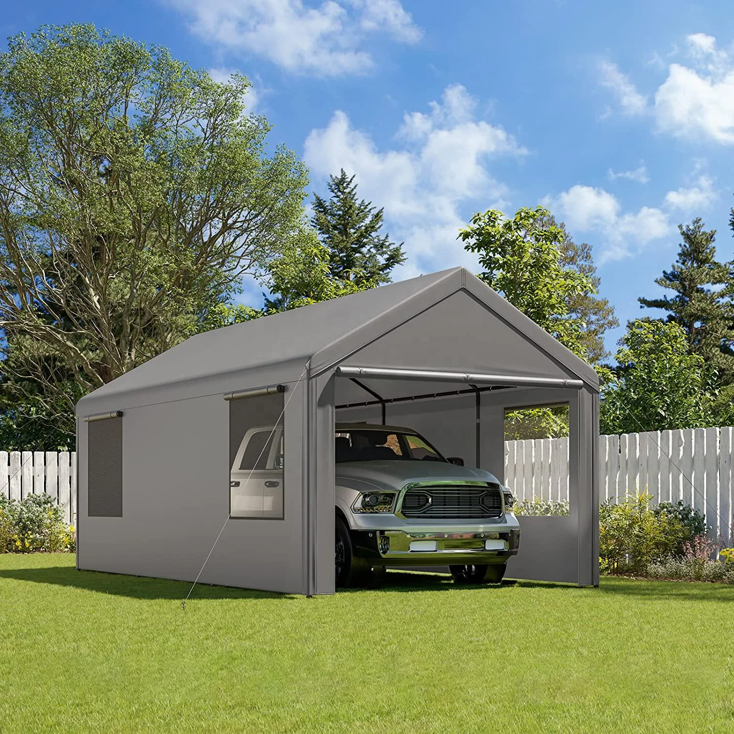 Maßgeschneiderte, robuste 10 x 20 Fuß große Pergola für Auto, LKW, Boot, Schatten, tragbarer Metallrahmen, Carport, Garage, Auto und Bootszelt Image