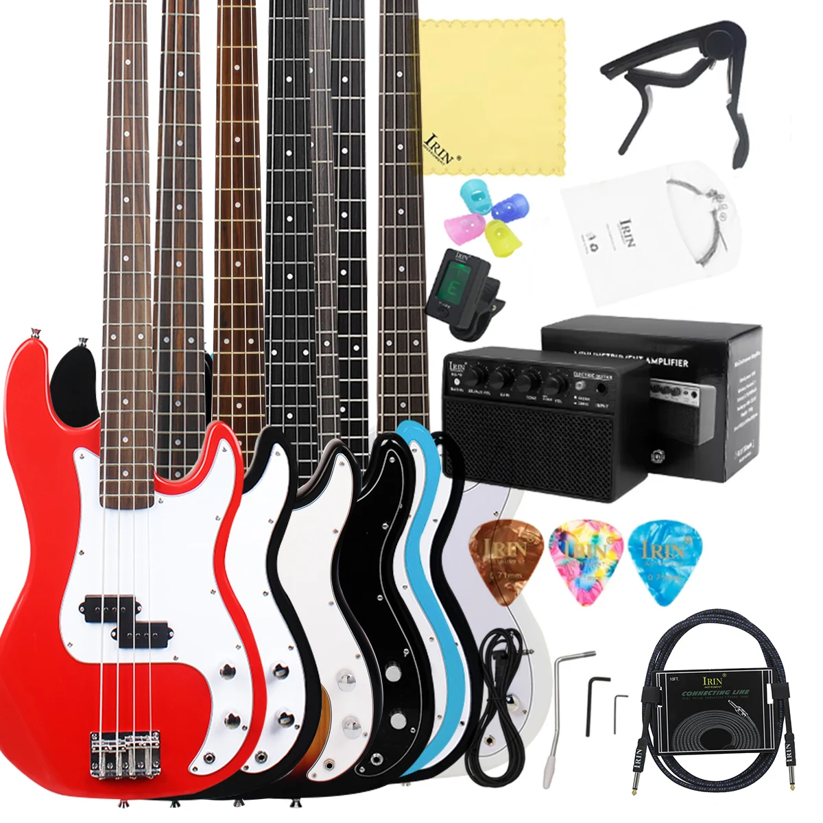IRIN-Bassgitarre, 4-saitige 20-Bünde-E-Bassgitarre mit Tasche und anderem Zubehör für Schüler/Anfänger zur Aufführung Image