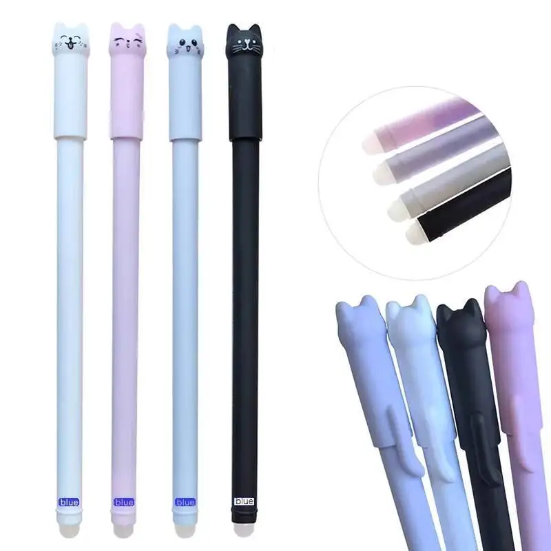1-4-8-12-24 Stück süße Kawaii-Katze löschbarer Cartoon-Gelstift zum Schreiben, Büro, Schulbedarf, Schreibwaren, kreativ, süß, hübsch Image