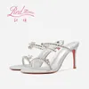 Strass-Sandalen mit Absatz, rot, glänzende Böden, Luxusmarke, hohl, 2025, elegante High Heels, sexy Pumps, Damenschuhe, Damenschuhe
