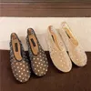 Frauen Wohnungen Luxus Kristall Niet Design Sandalen Sommer Mesh Atmungsaktive Ballett Schuhe Plus Größe Damen Elegante Party Kleid Faulenzer