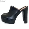 Ronticool handgefertigte Damen-Plateau-Slingback-Pumps mit Blockabsatz, runder Zehenbereich, klassische schwarze Freizeitschuhe, US-Größe 5–20