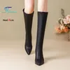 Frühling Herbst Elastische Leder Stiefel Für Frauen 6CM 8CM High Heels Seite Zipper Knie-hohe Boors Mode spitzen Winter Frau Schuhe