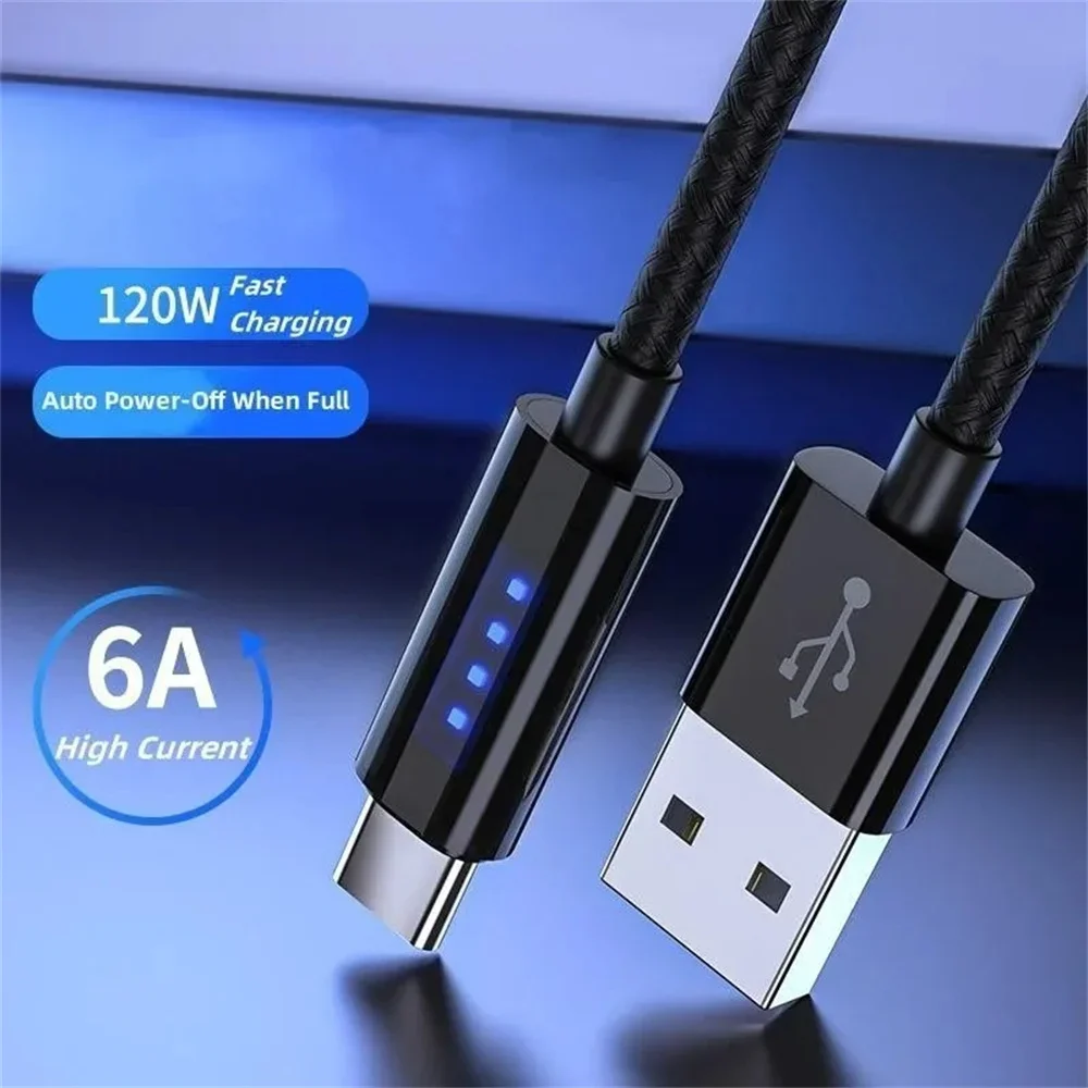 120 W PD Schnellladung USB A auf Typ C Datenkabel Typ C Schnellladung Telefonladekabel mit LED-Licht für iPhone Xiaomi MacBook Image