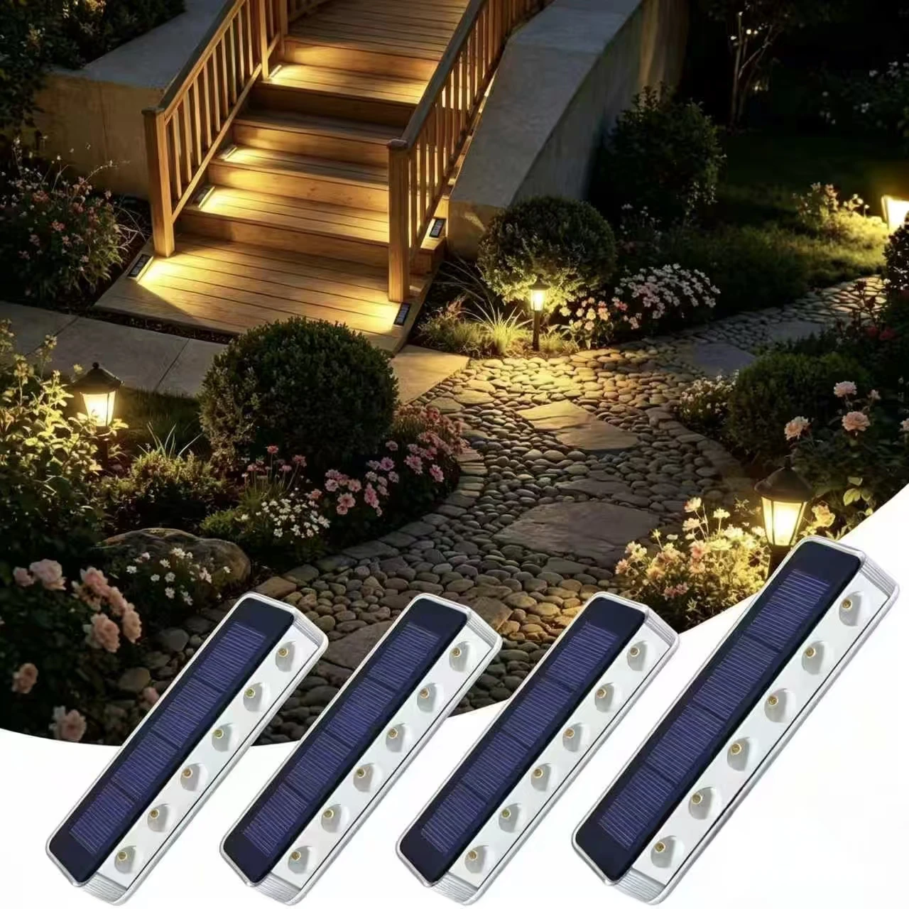 Solar LED Schritt Lampe Treppen Lichter Outdoor IP68 Wasserdichte Solar Licht Mit Objektiv Anti-diebstahl Design Dekor Beleuchtung Für garten Deck Image