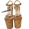 LAIGZEM Frauen Plattform Keile Sandalen 20 CM High Heels Pumps T Straps Party Zeigen Handgemachte Damen Schuhe Frau Große Größe 41 42 46 47