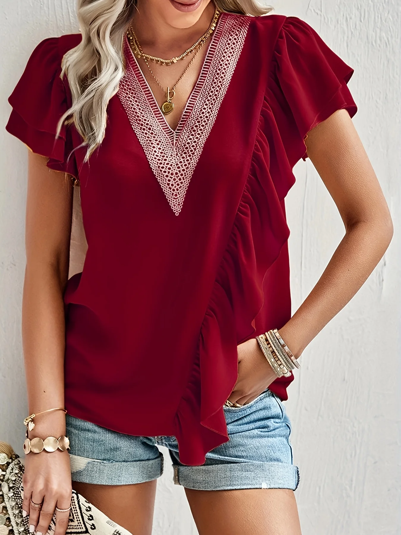 Rotes Damen-Hemd in Übergröße, Sommer, schickes, elegantes Hemd, lässiges Damen-Modehemd, Rot Image