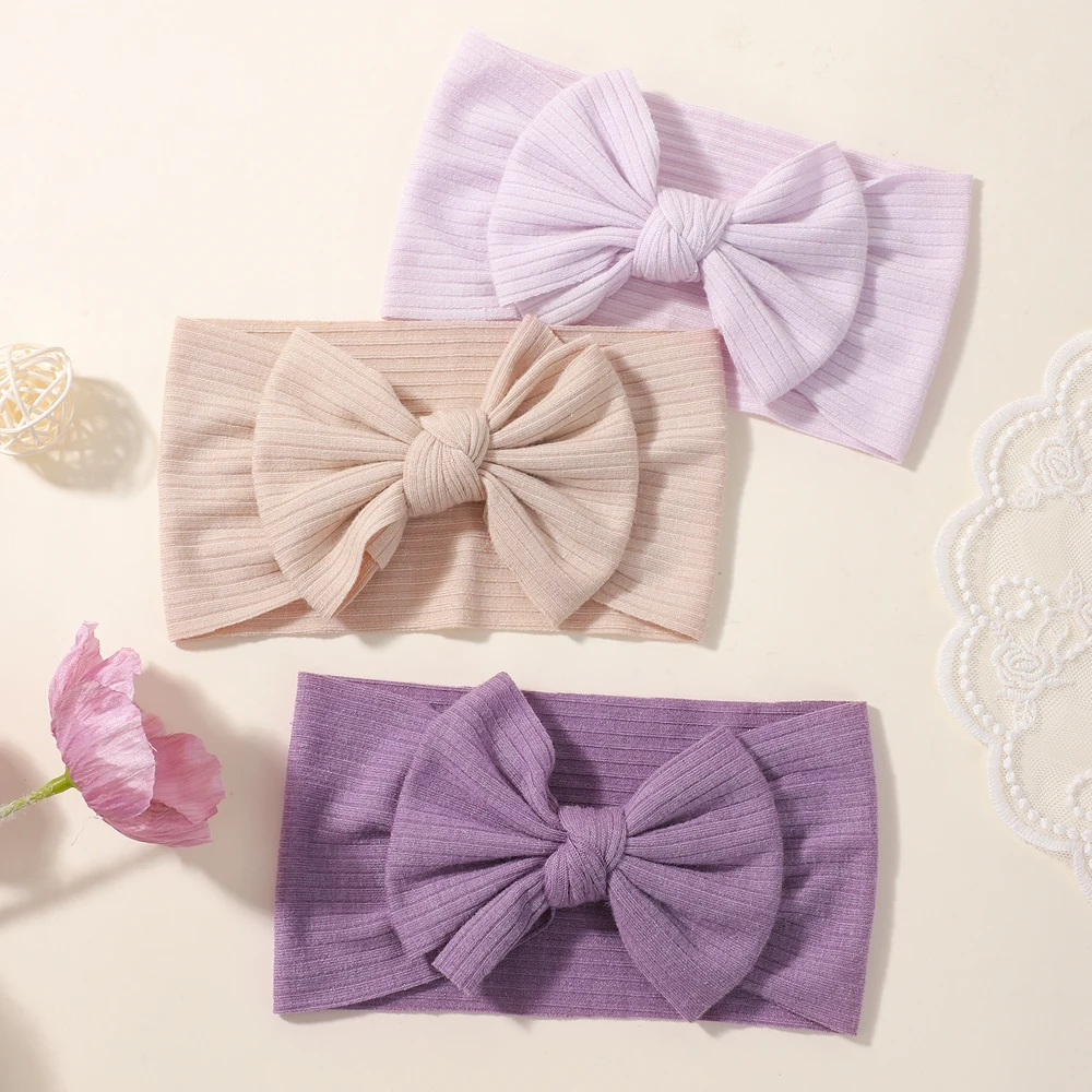 3 Teile/satz Weiche Elastische Stirnband Set für Baby Mädchen Nette Solide Turban Haarband Infant Kinder Haar Zubehör Image